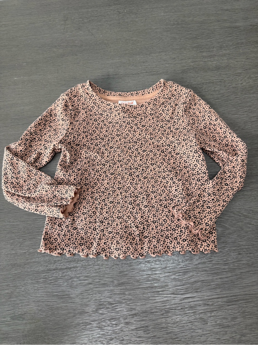 Cat & Jack Pink Long Sleeve Ruffle Hem Tee with Black Leopard Print